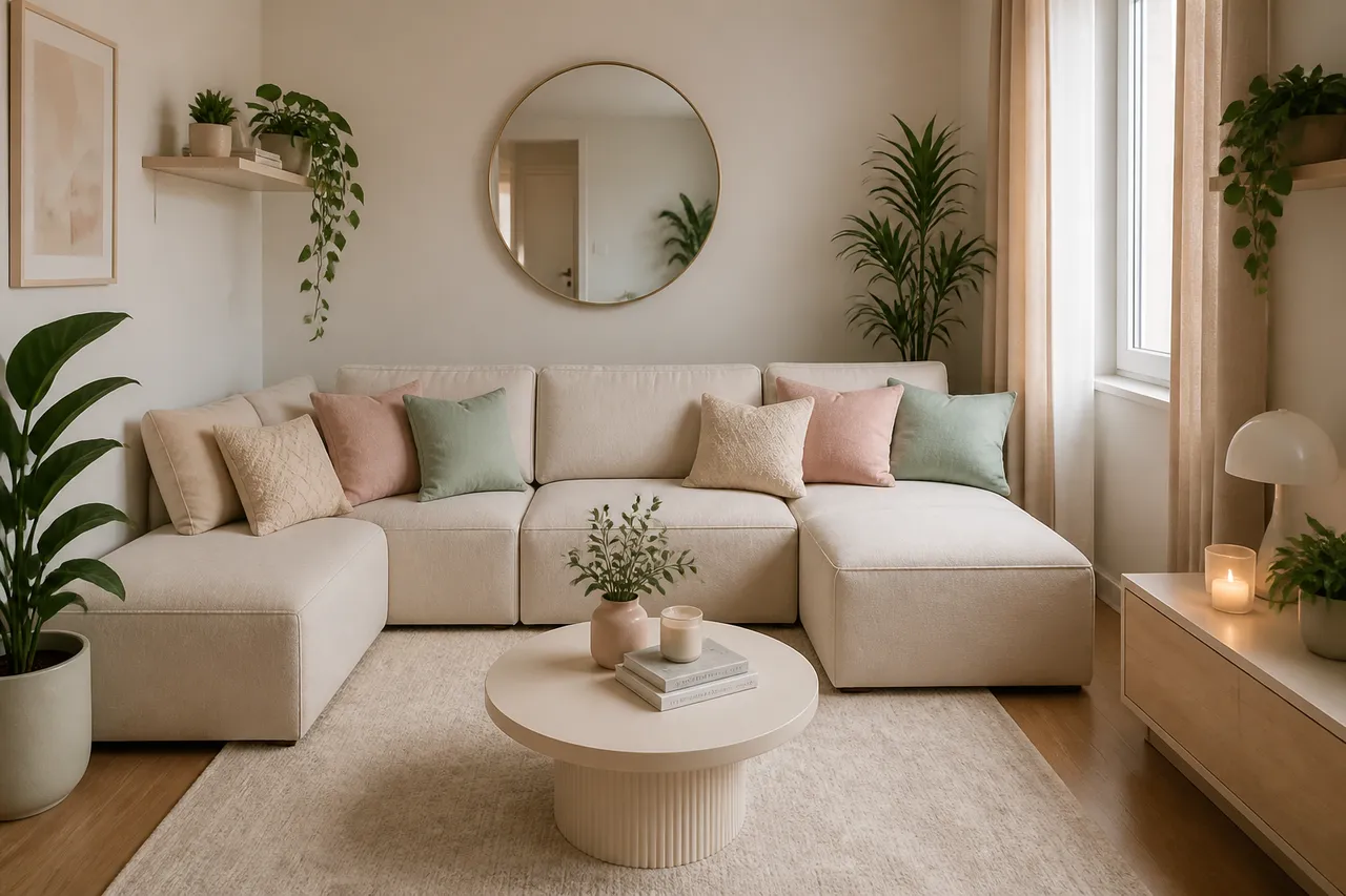 decorarea unei canapele modulare în living mic