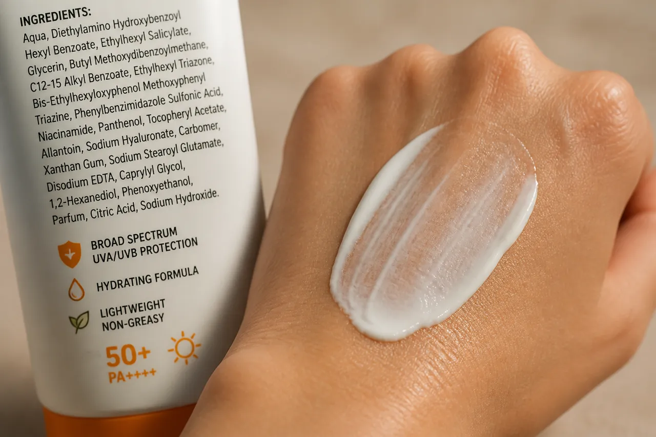 ingrediente și textură cremă cu protecție solară