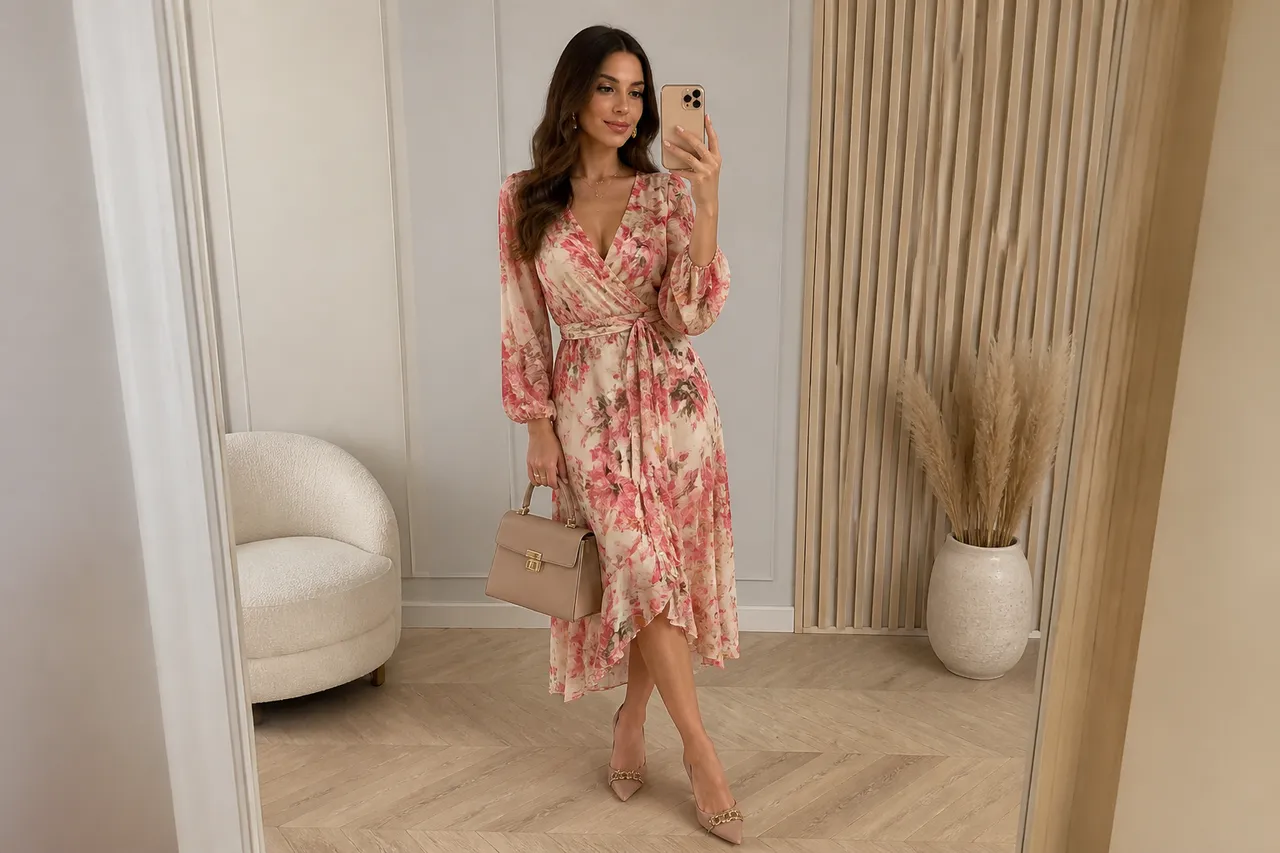 croială care modernizează o rochie cu imprimeu floral