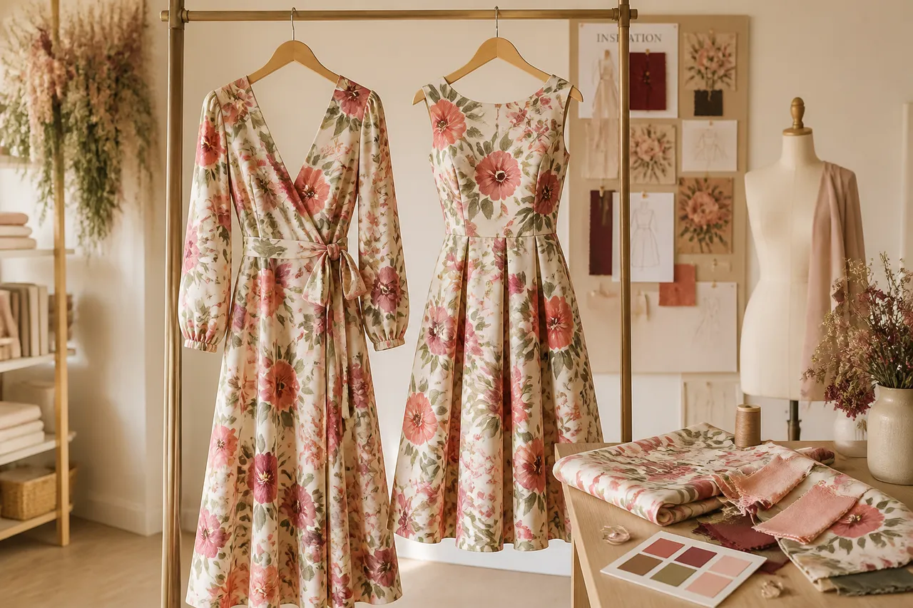 imprimeu floral și croială modernă pentru o ținută feminină