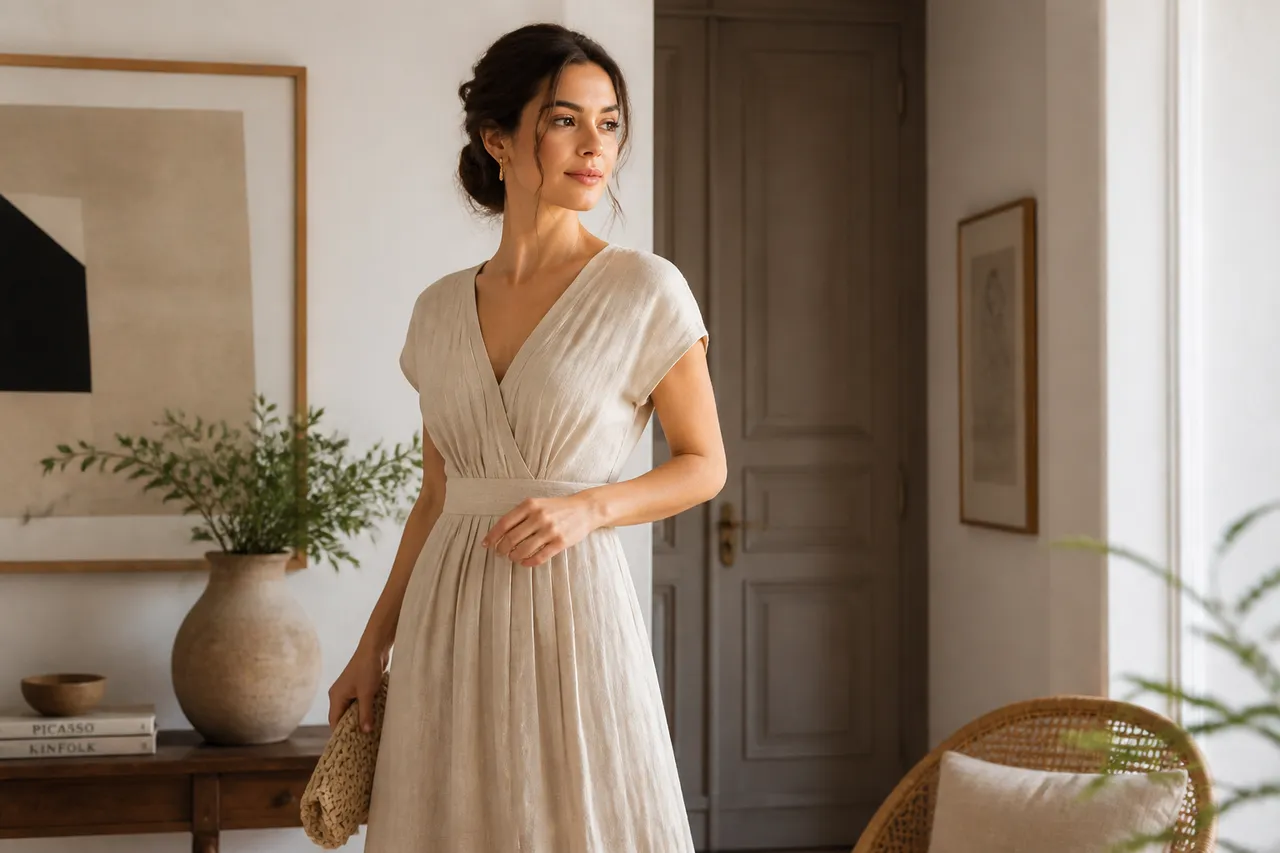 rochie de in șifonată natural și ținută feminină